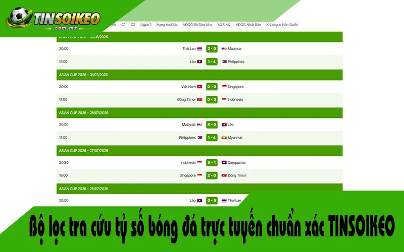 Bộ lọc tra cứu tỷ số bóng đá trực tuyến chuẩn xác TINSOIKEO.COM.MX Bộ lọc tra cứu tỷ số bóng đá trực tuyến chuẩn xác TINSOIKEO.COM.MX